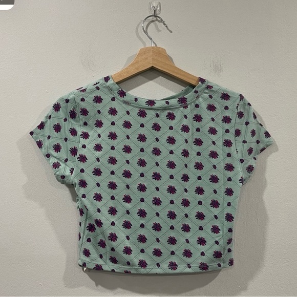 NWT Free People Mix it Up Baby Tee in Light Green Combo Sz Medium - Picture 5 of 5